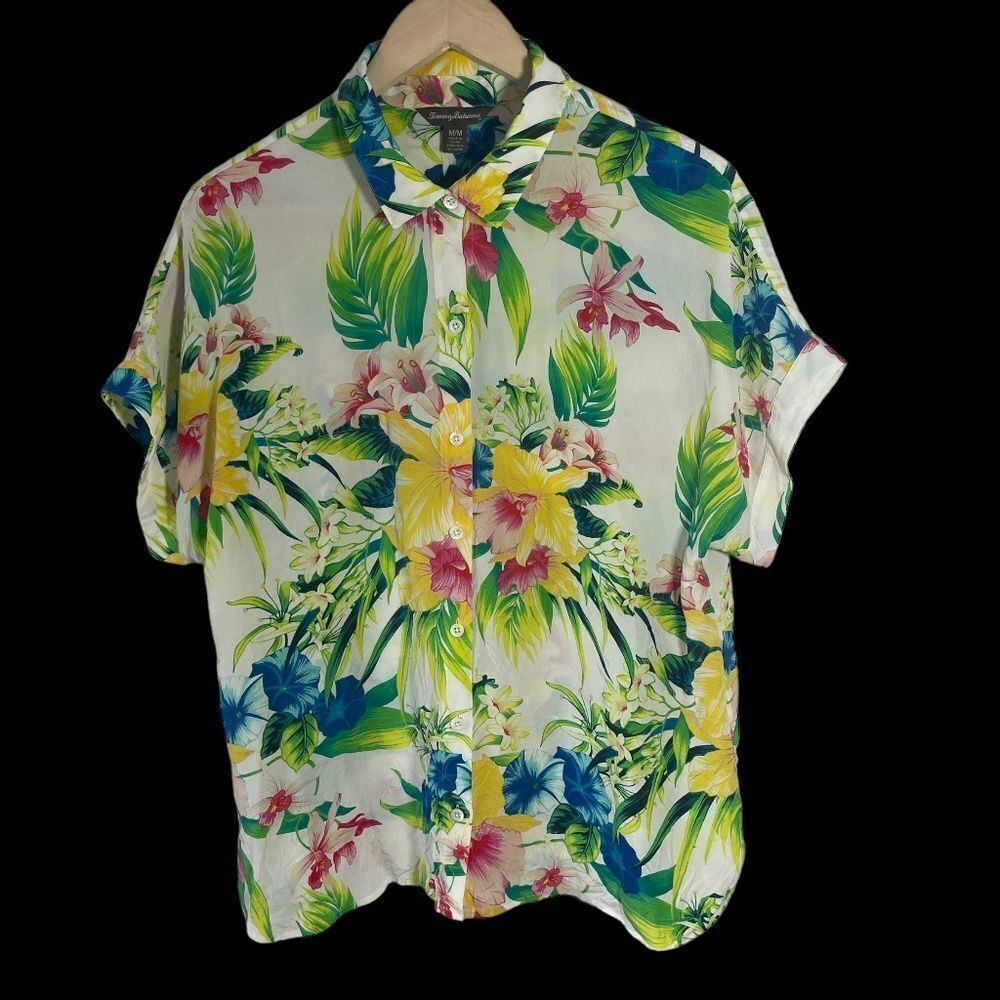 Tommy Bahama 100% Silk Floral Short Sleeve Shirt Sz M